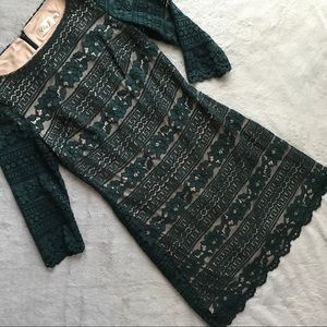Eliza J Forest Green 3/4 Sleeve Lace Sheath Dress